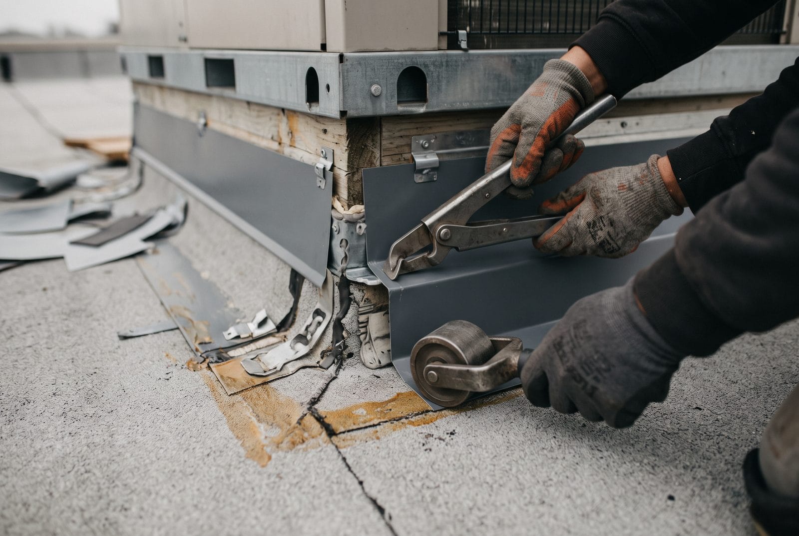 A re-flashed curb on a low-slope roof.